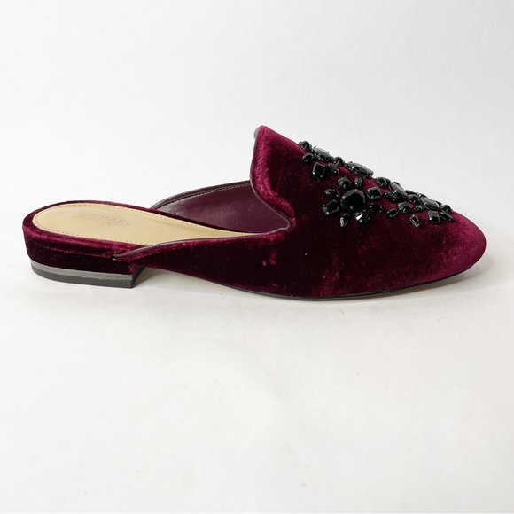 Michael Michael Kors Edie Embellished Burgandy Velvet Slides Size 7 - Picture 6 of 11